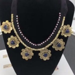 Tribal Collar Choker Stones Necklace, Ethnic Floral Choker Necklace, Statement